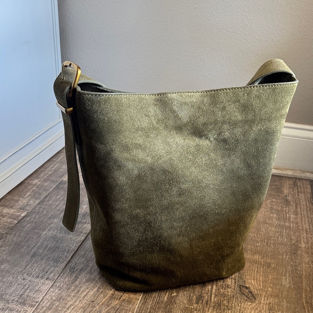 Olive Suede Bucket Bag